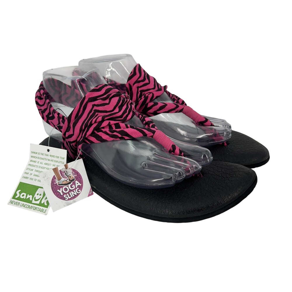 Sanuk Yoga Sling Sandals Girls Size 5-6 Pink Zebra Flip Flop Comfort Summer
